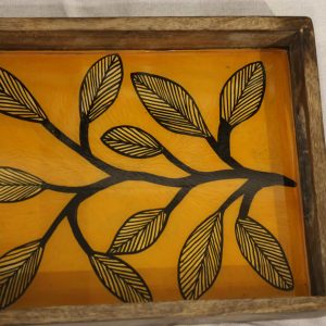 Wooden Tray Tree Branch on Orange Background