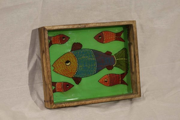 Wooden Tray 5 Fishes